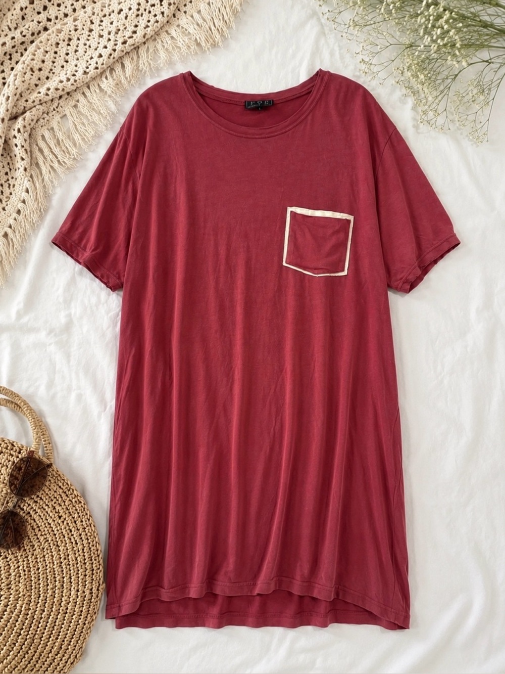 POL Short-Sleeve Pocket Tee Tunic Top